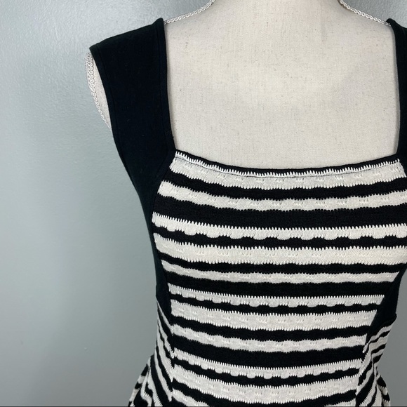 S Free People || Striped Fit n Flare Blouse black and white summer - Picture 2 of 6